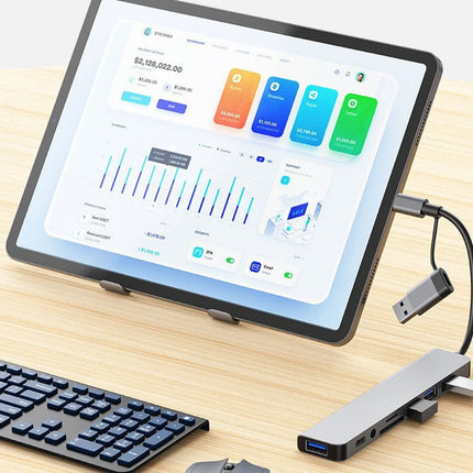 8-in-2 USB Hub Docking Station – USB-C + USB-A, SD Card, Audio Jack