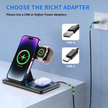 3-in-1 Wireless Charging Station – 15W Fast Charge for iPhone, Apple Watch & AirPods