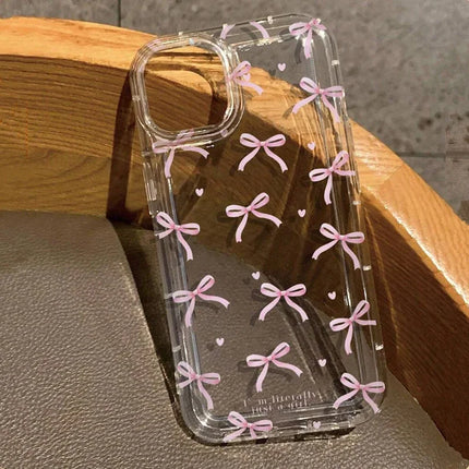 Cute Pink Heart Bow iPhone Case – Aesthetic Shockproof Cover