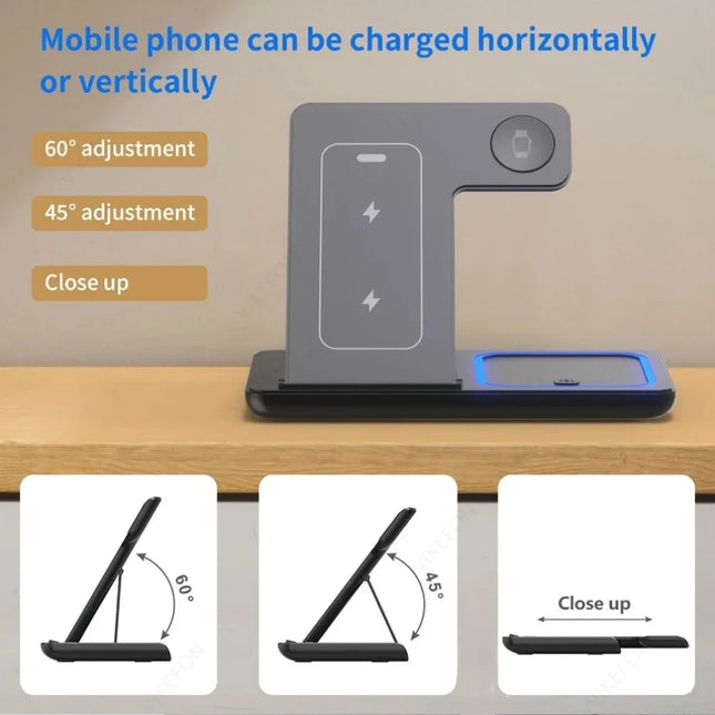 3-in-1 Wireless Charging Station – 15W Fast Charge for iPhone, Apple Watch & AirPods