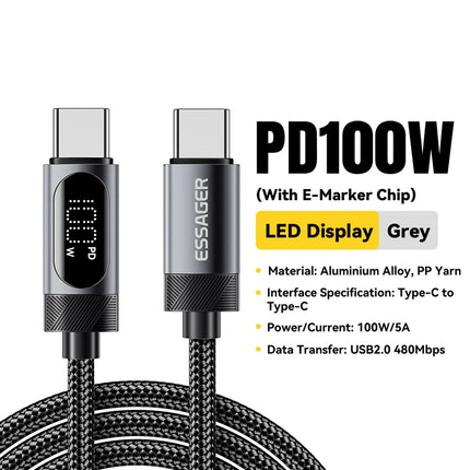 100W USB-C Fast Charging Cable with Digital Display – iPhone & MacBook