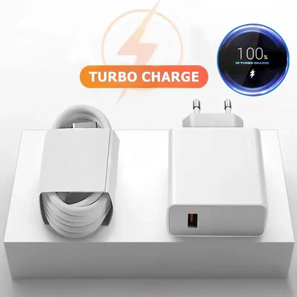 Fast travel USB-C charger with two-prong plug, USB port, and included cable