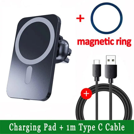15W Magnetic Car Wireless Charger – MagSafe, 360° Vent Mount for iPhone 12–17