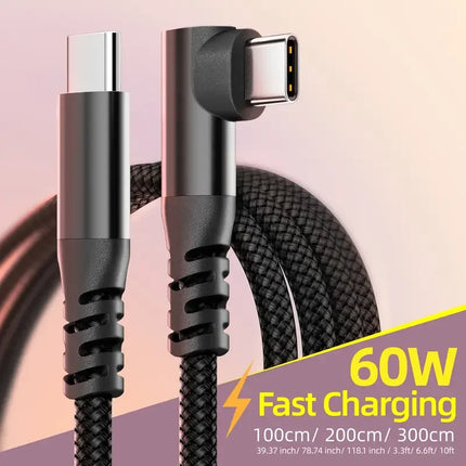 60W USB-C Fast Charging Cable – Braided, 1m 2m 3m