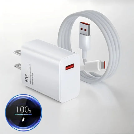 Fast travel USB-C charger with EU plug and coiled white USB-C cable