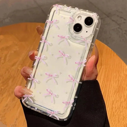 Cute Pink Heart Bow iPhone Case – Aesthetic Shockproof Cover