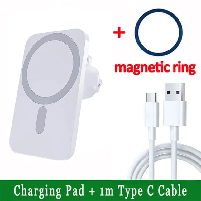 15W Magnetic Car Wireless Charger – MagSafe, 360° Vent Mount for iPhone 12–17