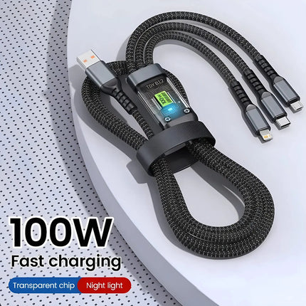 3-in-1 Fast Charging Cable – USB-C 100W + Lightning + Micro USB