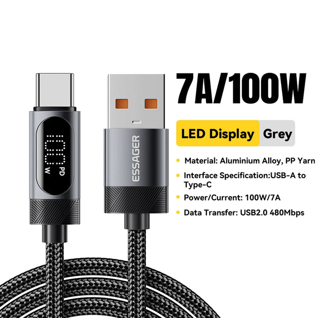100W USB-C Fast Charging Cable with Digital Display – iPhone & MacBook