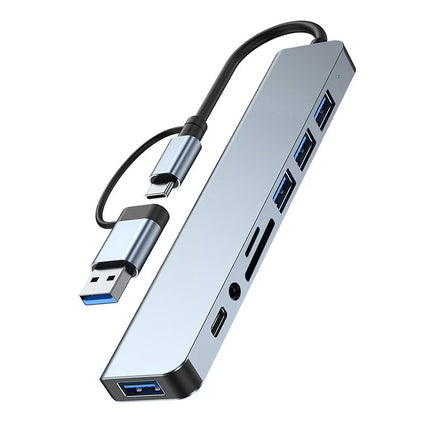 8-in-2 USB Hub Docking Station – USB-C + USB-A, SD Card, Audio Jack