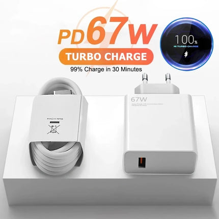 Fast travel USB-C charger with two-prong plug, USB port, and included cable