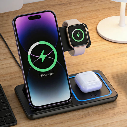 3-in-1 Wireless Charging Station – 15W Fast Charge for iPhone, Apple Watch & AirPods