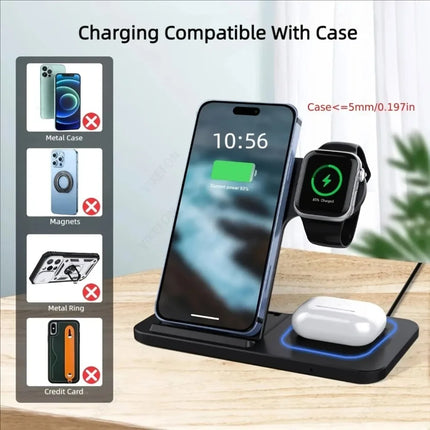 3-in-1 Wireless Charging Station – 15W Fast Charge for iPhone, Apple Watch & AirPods