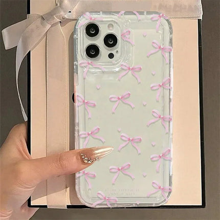 Cute Pink Heart Bow iPhone Case – Aesthetic Shockproof Cover