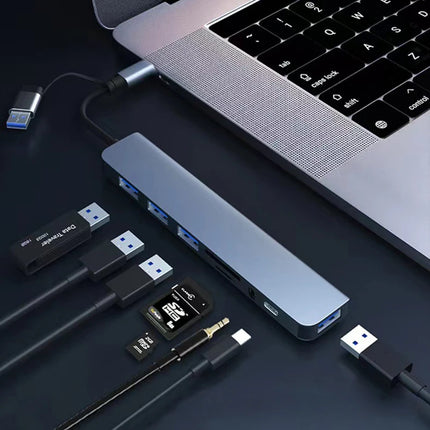 8-in-2 USB Hub Docking Station – USB-C + USB-A, SD Card, Audio Jack
