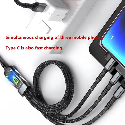 3-in-1 Fast Charging Cable – USB-C 100W + Lightning + Micro USB