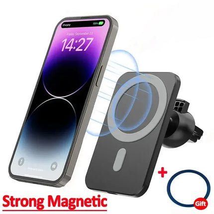 15W Magnetic Car Wireless Charger – MagSafe, 360° Vent Mount for iPhone 12–17