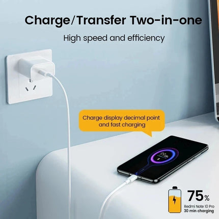USB-C charger and cable connected to a smartphone with a charging indicator