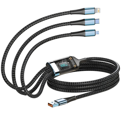 3-in-1 Fast Charging Cable – USB-C 100W + Lightning + Micro USB