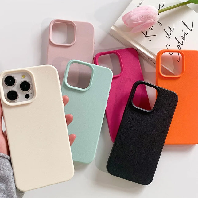 Leather-Texture Shockproof iPhone Case – Soft TPU, iPhone 11–17