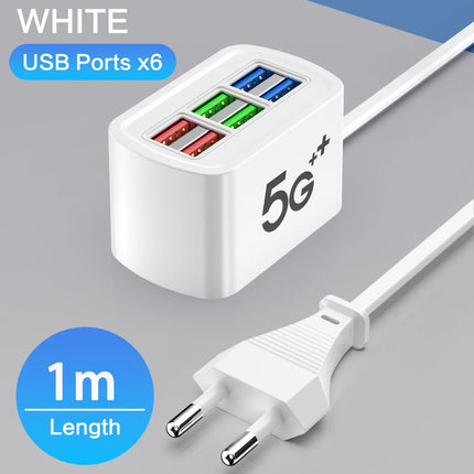 6-in-1 USB Charging Station with Power Strip – Fast Charge Hub