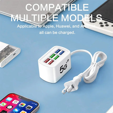 6-in-1 USB Charging Station with Power Strip – Fast Charge Hub